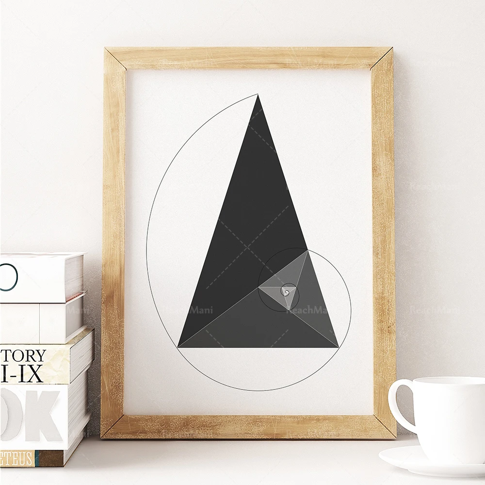 Fibonacci Triangle Print, Golden Ratio Poster, Golden Ratio Spiral Wall Art, Fibonacci Spiral Poster, Mathematics Poster, Colleg