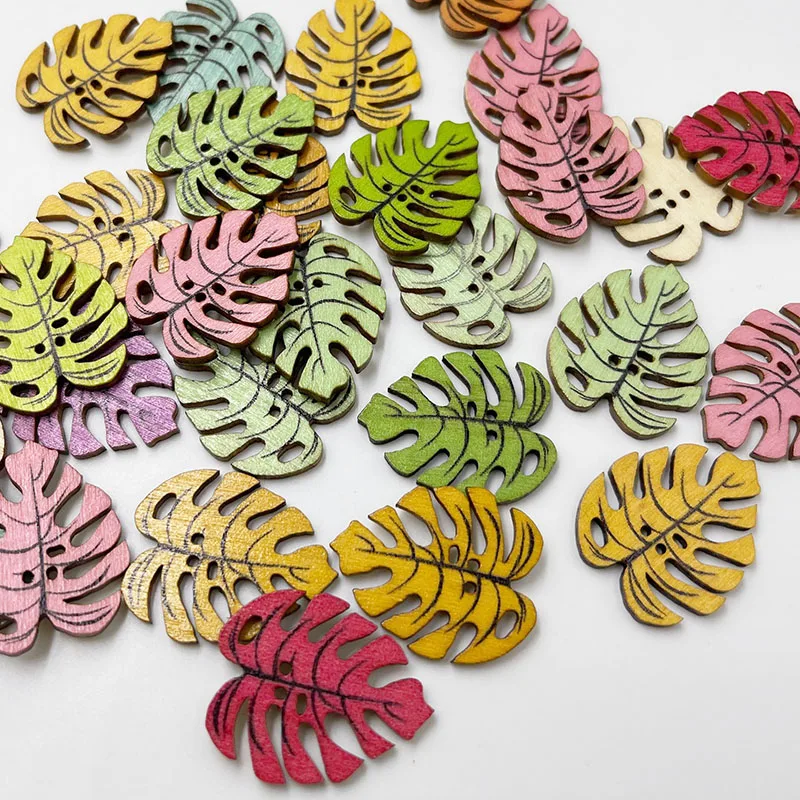 50 pcs 30 mm Mixed Leaves Wood Apparel Sewing Buttons For Clothes Scrapbooking Decorative Crafts Handicraft DIY WB819