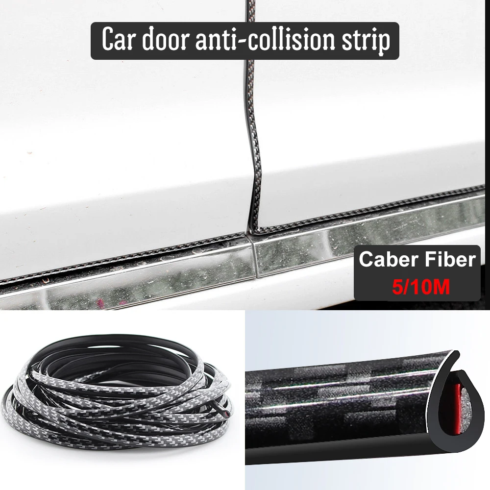 

5M/10M Car Door Protector Anti-Collision Strip Carbon Fiber Door Edge Anti-Scratch Sticker chrome Trim Safety Seal Protection