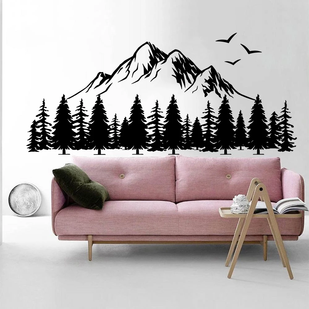 Large Mountain Forest Camping Outdoors Adventure Wall Decal Pine Trees Hunting Camper Rv Motorhome Wall Sticker Bedroom