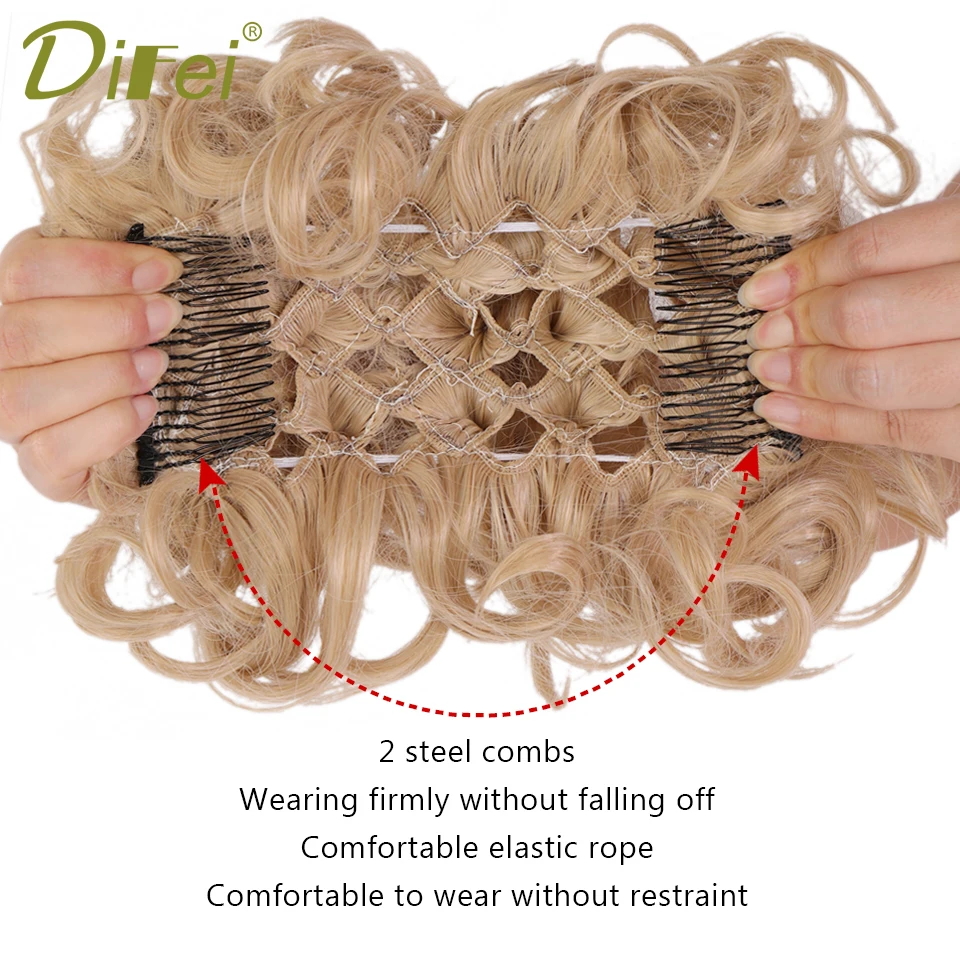 DIFEI włosy syntetyczne Chignon koński ogon do przedłużania włosów Bun Hairpiece Scrunchie elastyczna fala ślubna kędzierza-ciemny blond