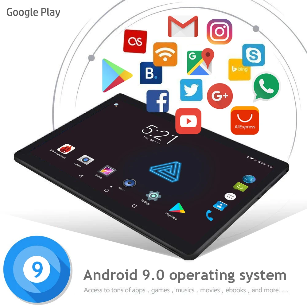 2020 New Tablet Pc 10 inch Android 9.0 Google Play 3G Phone Call Tablets WiFi Bluetooth GPS IPS 2.5D Tempered Glass+Free Gifts