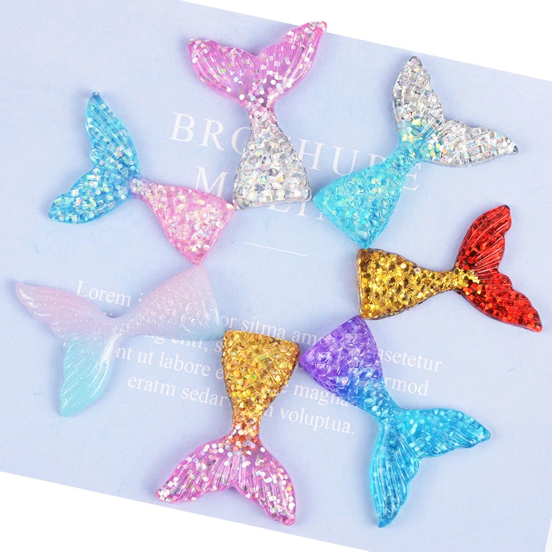 20 Pcs Sequins Shine Resin Mermaid Tail Patches DIY Scrapbook Embellishments Phone Shell Decor Hairpin Earrings Toys Materials