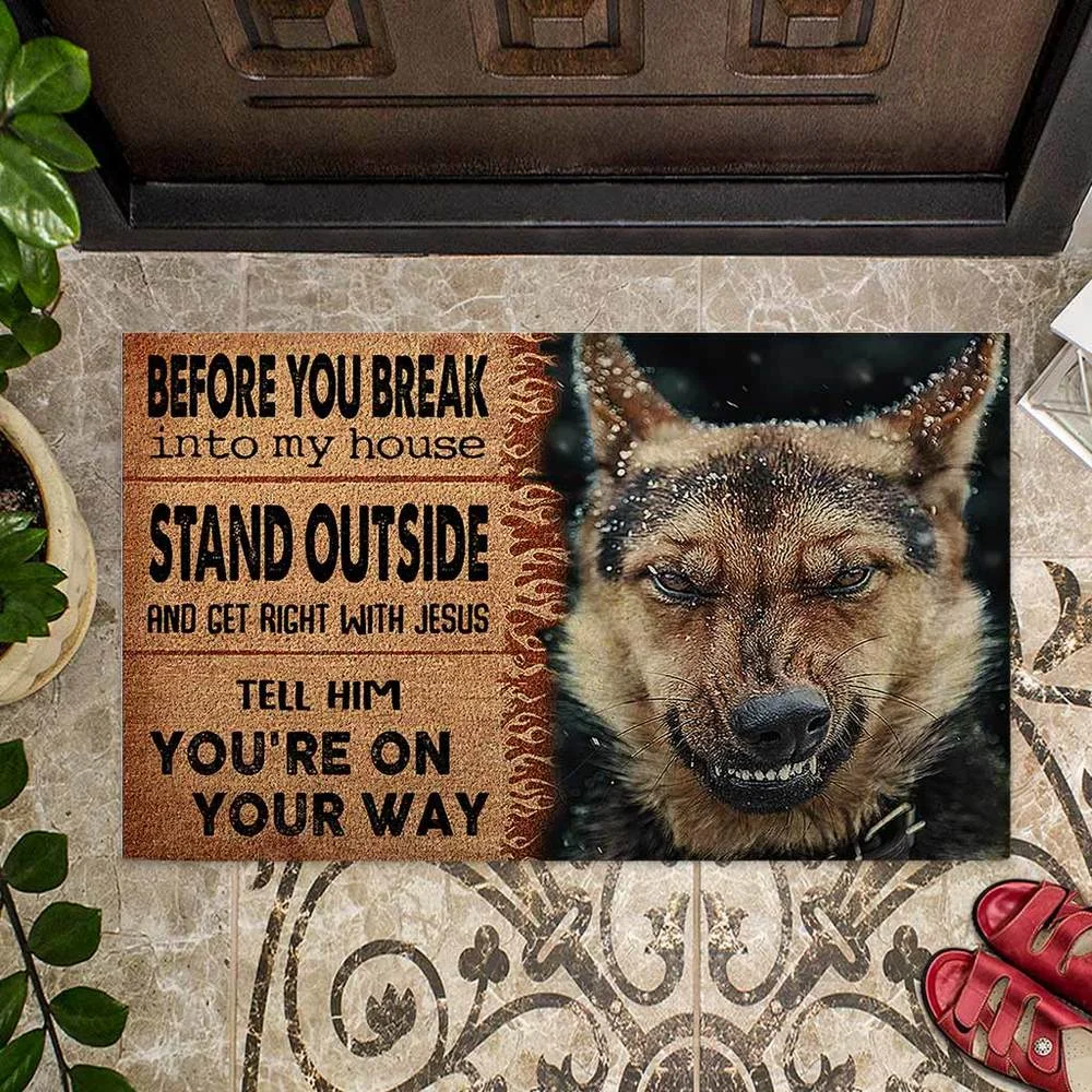 CLOOCL When Visiting My House Doormat Decor German Shepherd Dog Coir Pattern Print Doormat Non-Slip Soft Flannel Carpet