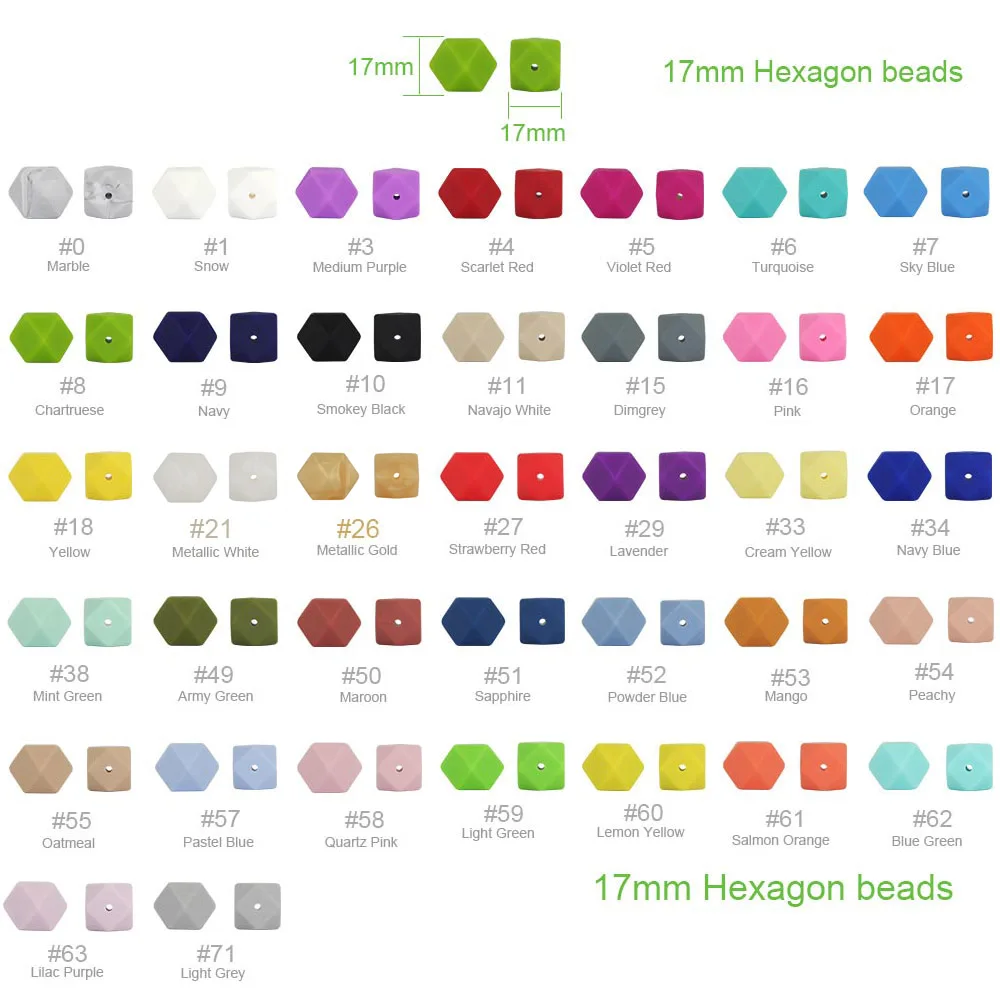 10 Stks/partij Hexagon Siliconen Kralen 17Mm Food Grade Silicone Baby Bijtringen Voor Tandjes Ketting Maken Chew Tandjes Kralen Losse
