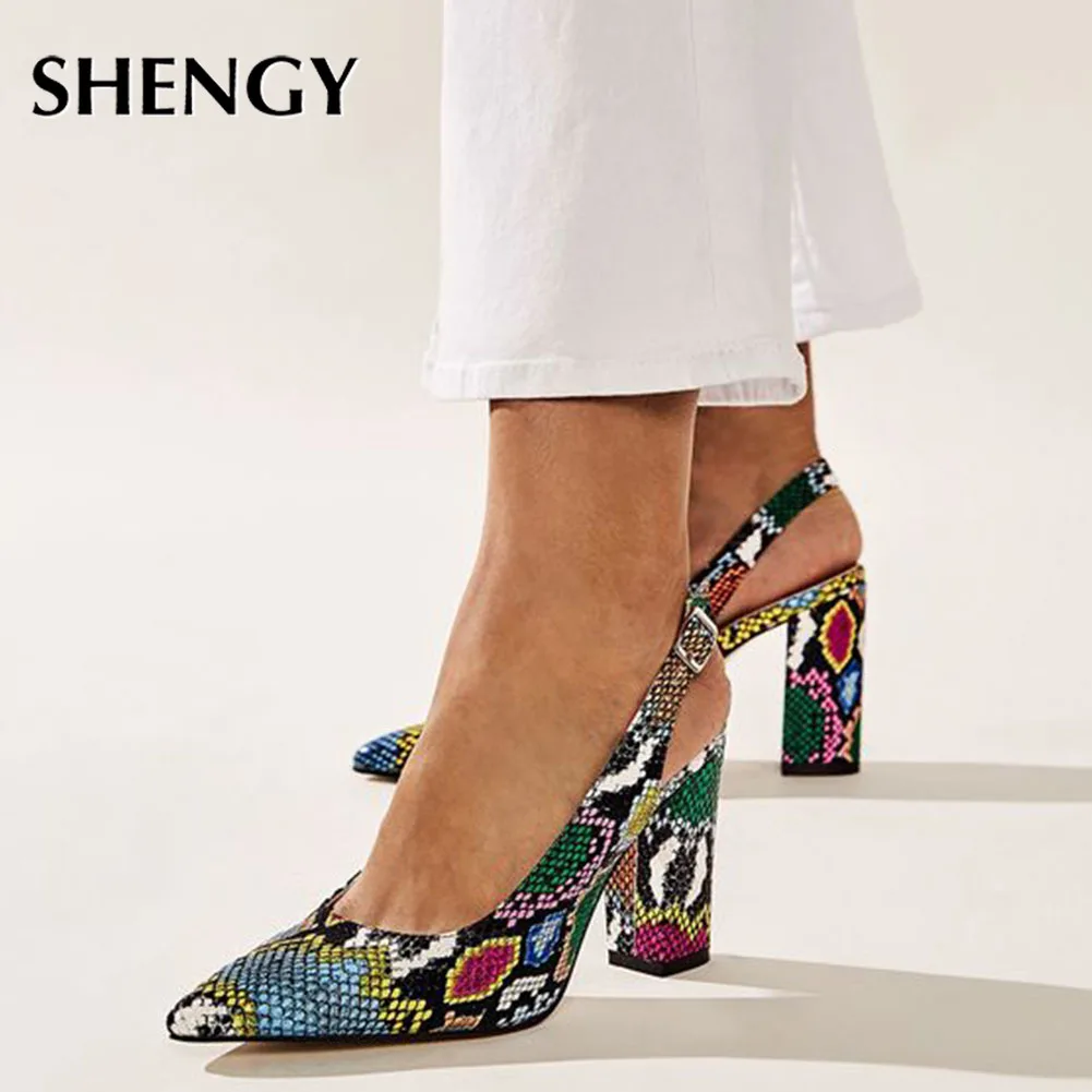 SHY High Heels 2020 New INS HOT Design Multi Snake Printed Summer Sandals Woman Shoes Party Lady Female Office Shoes