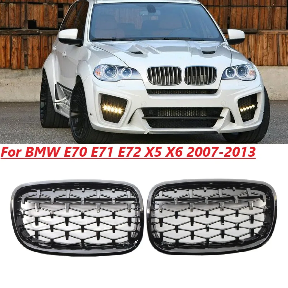 1 Pair Diamond Meteor Style Front Bumper Kidney Grille Racing Grills Replacement For BMW E70 E71 E72 X5 X6 2007-2013 Car Styling