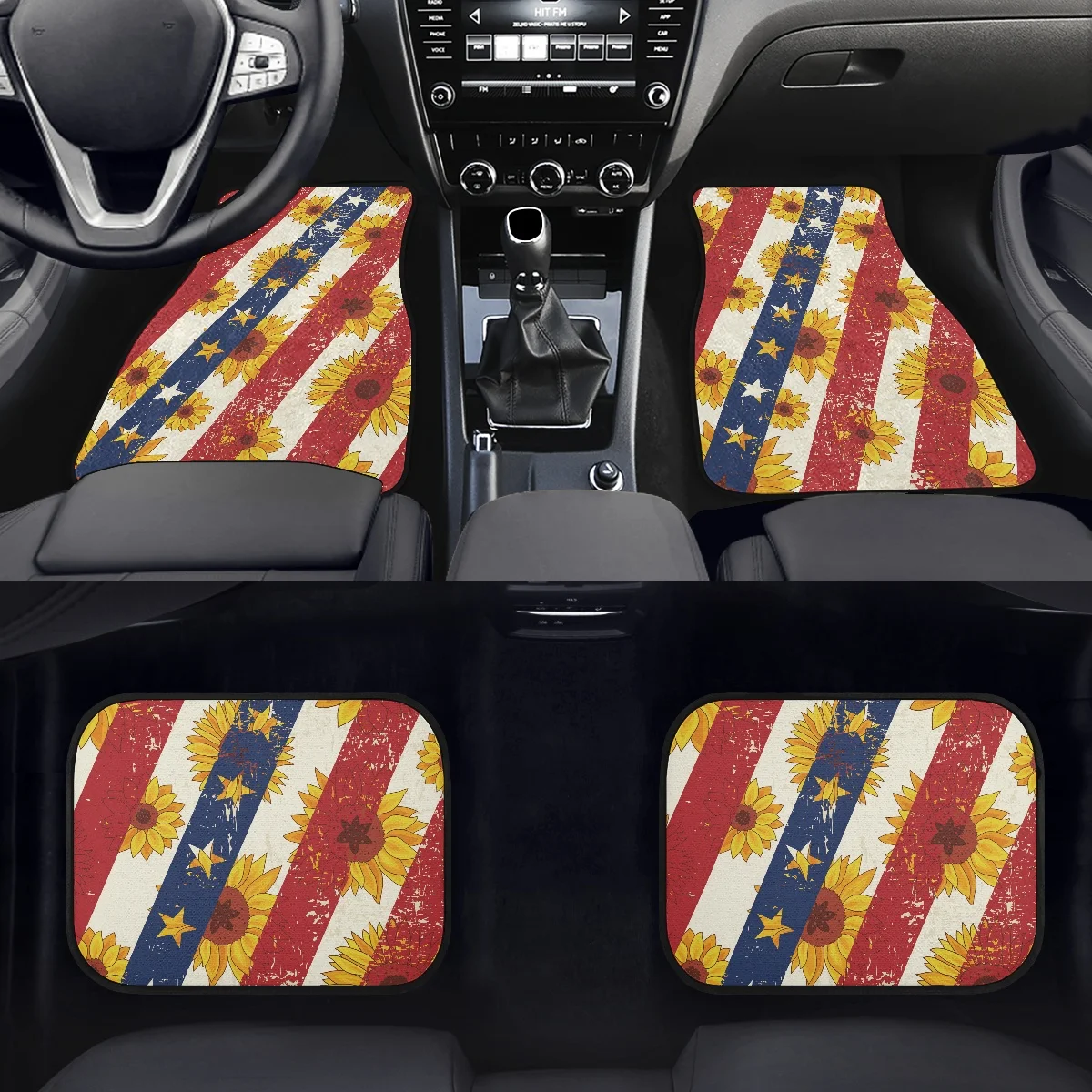 

INSTANTARTS National Flag with Sunflower 4pcs Car Carpet Floor Mats for Car Washable Car Accessories Car Floor Mats all Weather