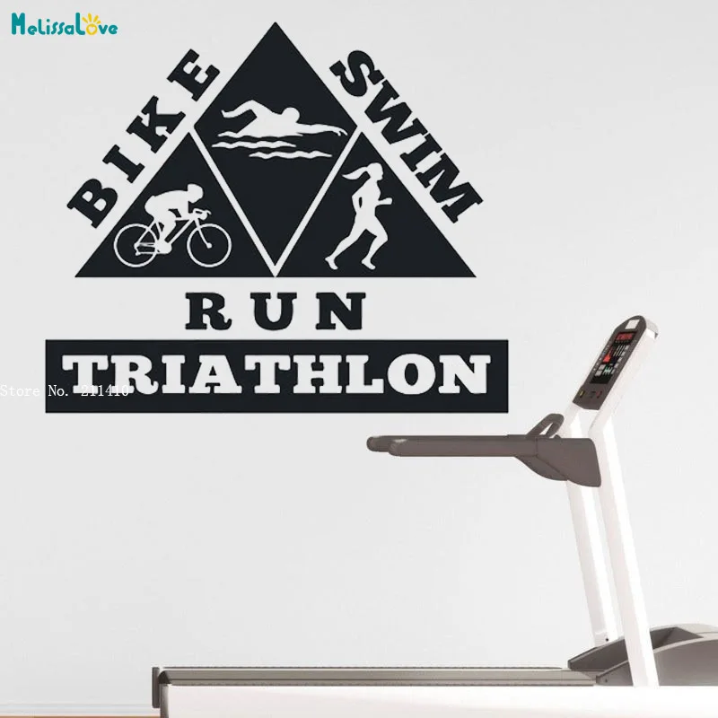 Triathlon Wall Sticker Vinyl Bike Swim Run Decals Sport Home Decor Kids Boys Room Nursery Poster YT5822