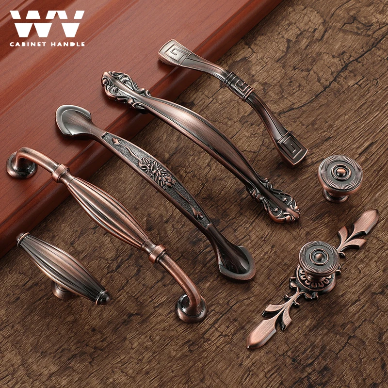 WV Classic Red Bronze Zinc Knobs Handle for Kitchen Cabinet Storage Dressers Door Cupboard Wardrobe Furniture Drawer Pulls Hardw
