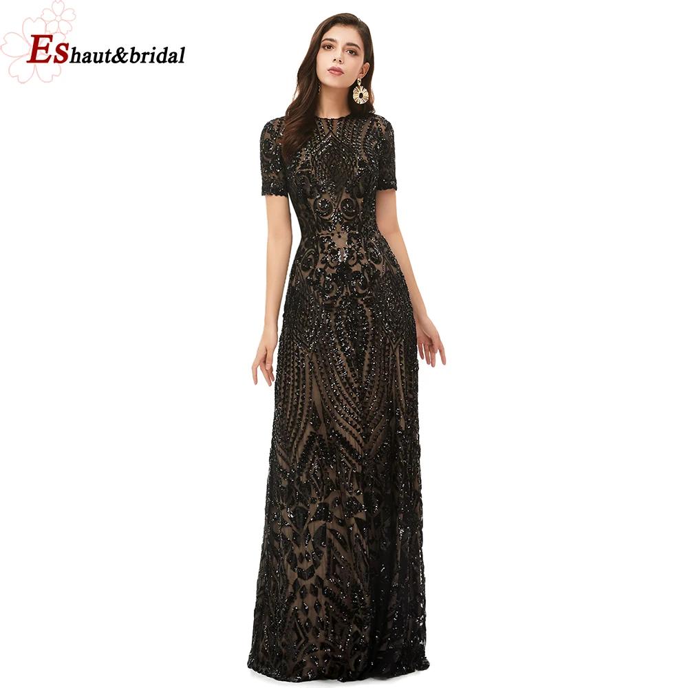 

Elegant Dubai Aline Luxury Evening Dress Short Sleeves Sequin Long Formal Prom Wedding Party Gown for Women 2025 Customized