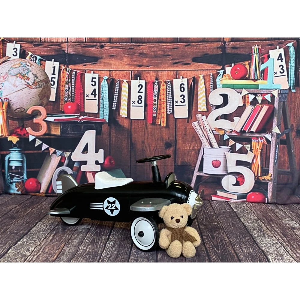 신학기 파티 사진 배경, 아이 초상화 배경, 우드 보드 벽 글로브 장식 소품, 어린이 포토스튜디오