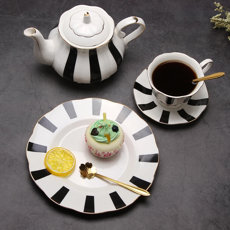 Erica bayet Hepburn black and white wave point retro Phnom Penh European coffee cup afternoon tea set set