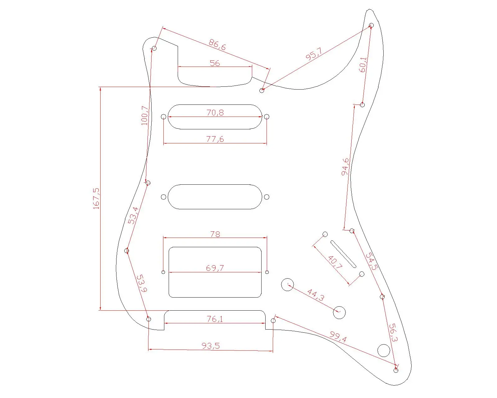 Dopro 11-Hole Aluminum Anodized Modern Style Strat HSS Guitar Pickguard Scratch Plate Fits American/Mexican Fender