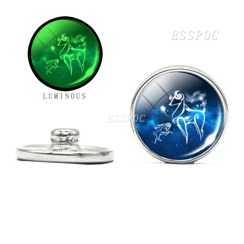 Glass Cabochon 18mm Snap Jewelry 12 Zodiac Signs Glass Dome Luminous Snap Button DIY Jewelry