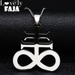 Satan Cross Stainless Steel Necklaces Women Church of Satan Symbol Pendant Kolye Silver Color Necklace Jewelry collares N644S0