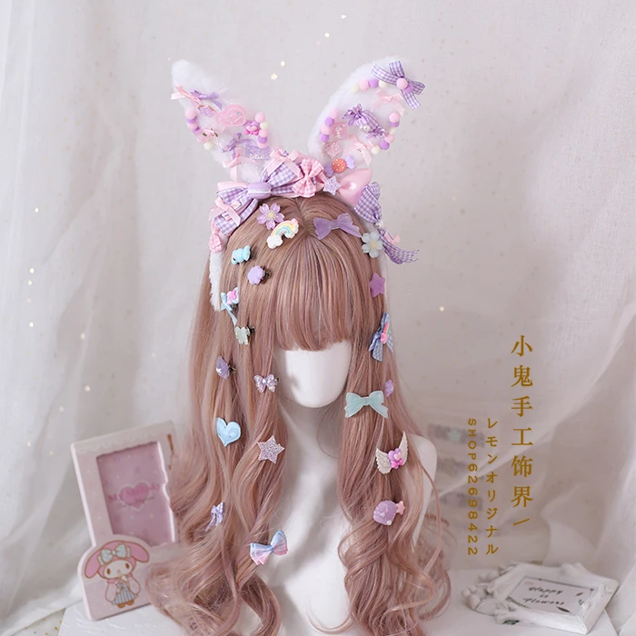 Sweet Mother Hand Pink Blue Lolita Ci Sweet Bunny Ears Lolita Headband KC Strawberry Candy Rabbit Ears Headband