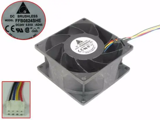 

Delta Electronics FFB0824SHE AD45 DC 24V 0.51A 80x80x38mm 4-wire Server Cooling Fan