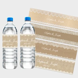 Custom Burlap Fancy White Lace Frame Water Bottle Labels Personalized Wedding Engagement Bridal Shower Party Paper Stickers