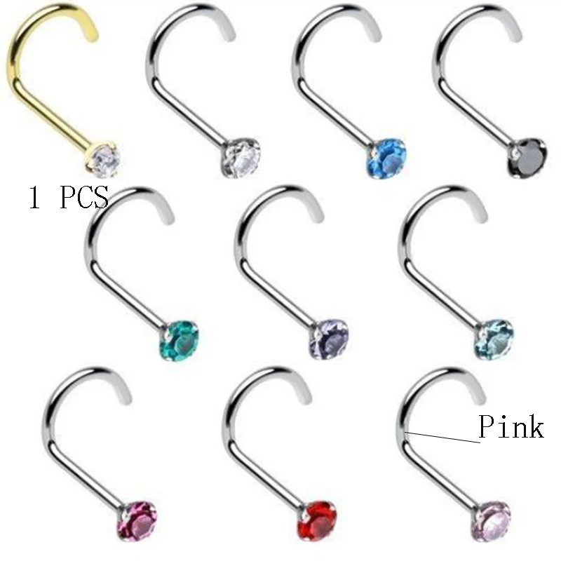 Stainless Stee Colorful Stainless Steel Rhinestone Curved Nose Studs Rings Bars Piercing