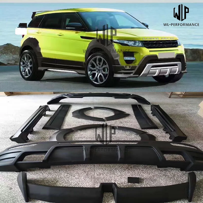 High Quality Pu Unpainted Car Body Kit Front Rear Bumper Side Skirts Round Eyebrows for Range Rover Evoque 14-17