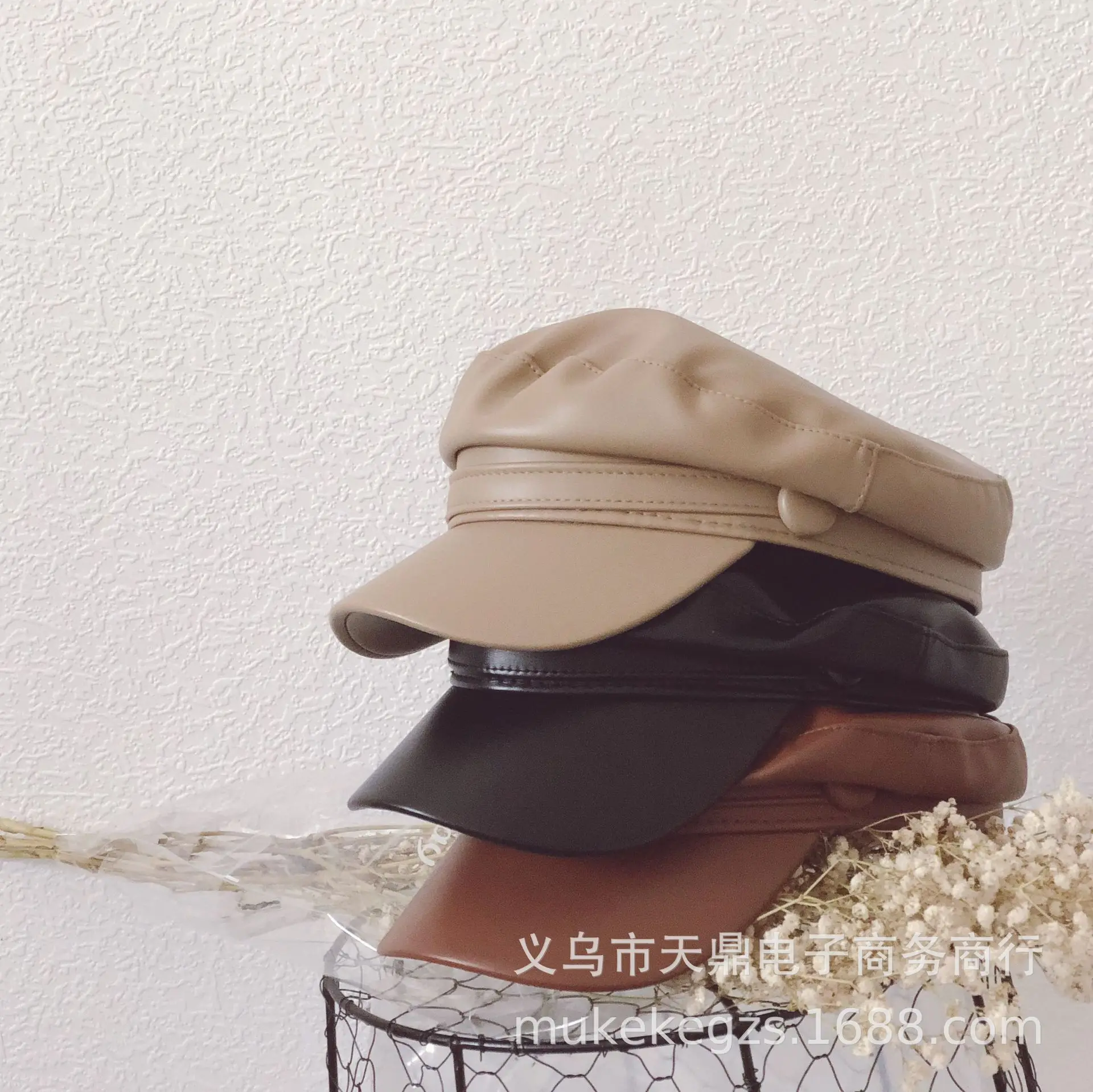 Children Leather Beret Hat Pure Color Flat Roof Lmitation Leather Wild Beret Peaked Cap Hat Newsboy Pu Retro Casual Beret