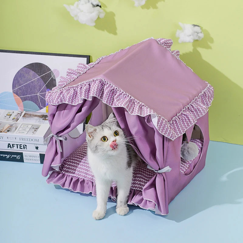 Cat Bed Accessories Kitten Sleeping House Pet Basket Tent Furniture Cushion Small Animals Kennels Wigwam Removable And Washable