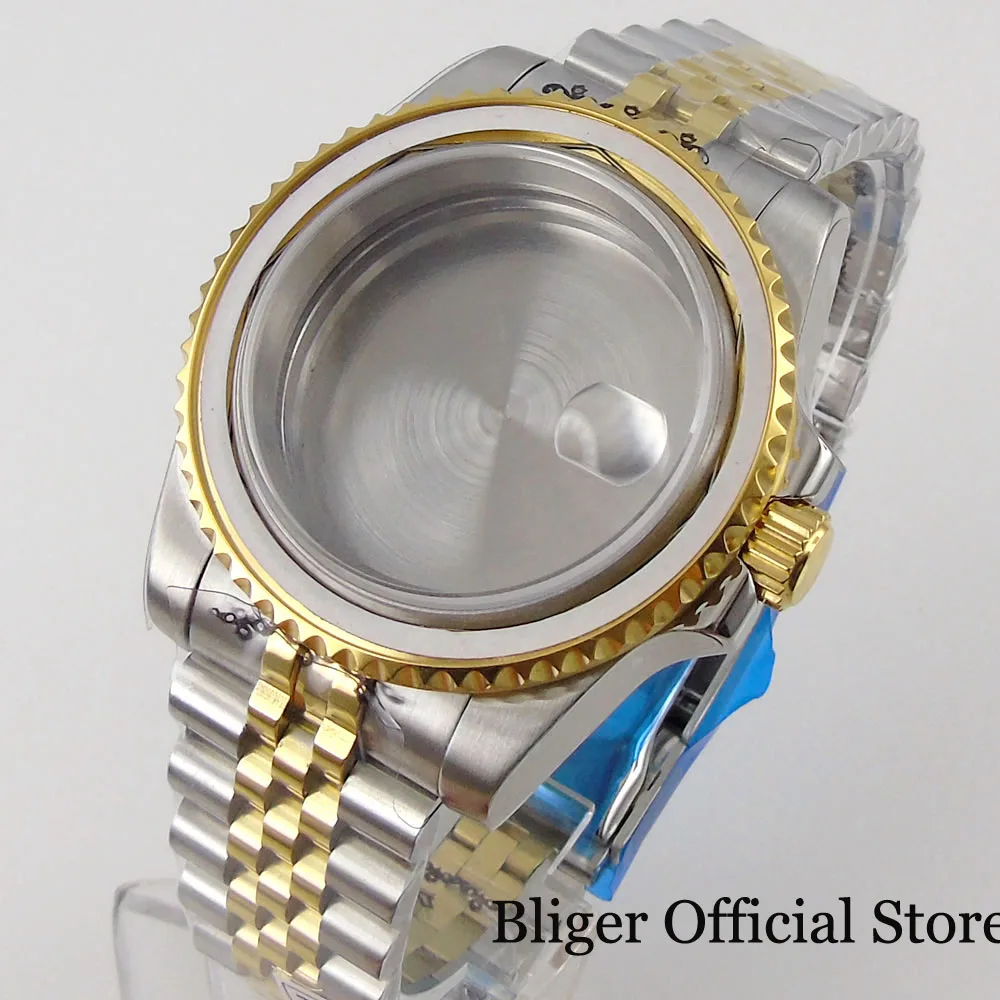 BLIGER Two Tone Gold Coated Watch Case fit NH35A ETA 2836 MIYOTA 8215 821A MINGZHU 3804 ETA 2824 PT5000 Jubilee/Steel Strap