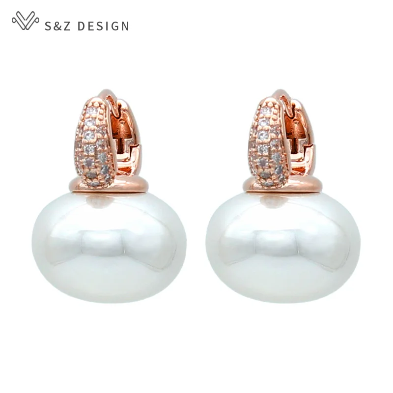 S & Z DESIGN Neue Mode Brot Runde Große Perle Baumeln Ohrringe Für Frauen Hochzeit Schmuck Geschenk Temperament Zirkonia Eardrop – Detail 11