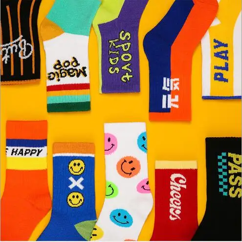 4Pairs/Lot3-12 Year Kids Boys Girls Personality Stockings Autumn Winter Cartoon Letter Student Street Tube Children Stockings