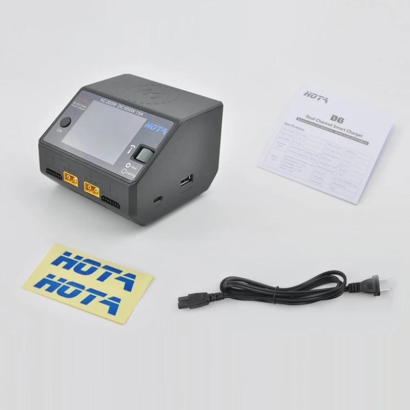 HOTA D6 برو التيار المتناوب 200 واط/تيار مستمر 650 واط 15A ثنائي القناة الشواحن الذكية يمكن استخدامها لبطارية ليثيوم طائرة نموذجية