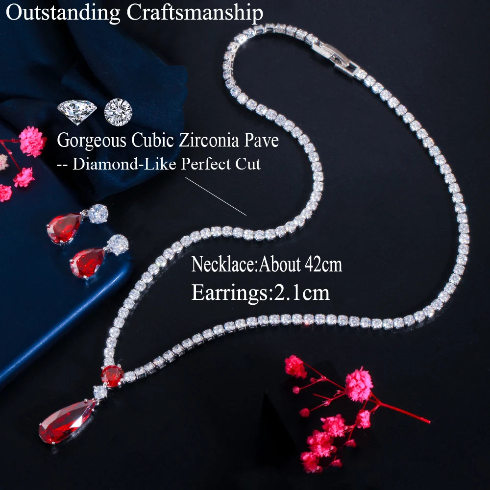 CWWZircons Top Rot-Lila Kubisches Zirkonia Wassertropfen-Design Modisches Schmuckset für Damen zur Verlobung, Party, Hochzeit, als Brautjungferngeschenk T0751 – Detail 3