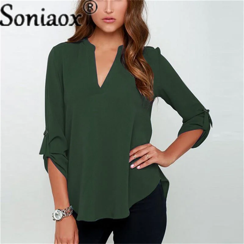 Women\'s Blouse Long Sleeve V-Neck Chiffon Blouses 2021 Ladies Casual Loose Shirt Feminina Blusas Camisas Femme Tops