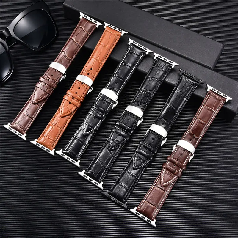 Business Leather Straps for Apple Watch Ultra8 7 6 5 4 3 SE Butterfly Buckle Watch Bracelet 49 45 44 42mm 41 40mm 38mm Watchband