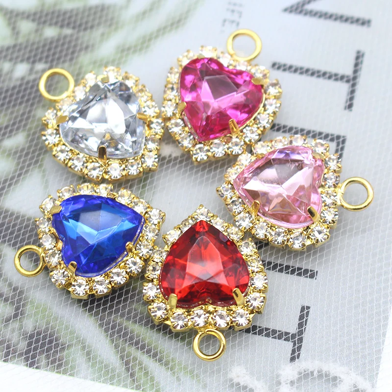 Gold 10pcs Heart-shaped Acrylic Diamond Pendant DIY Clothing Accessories Bottom Decoration Accessories