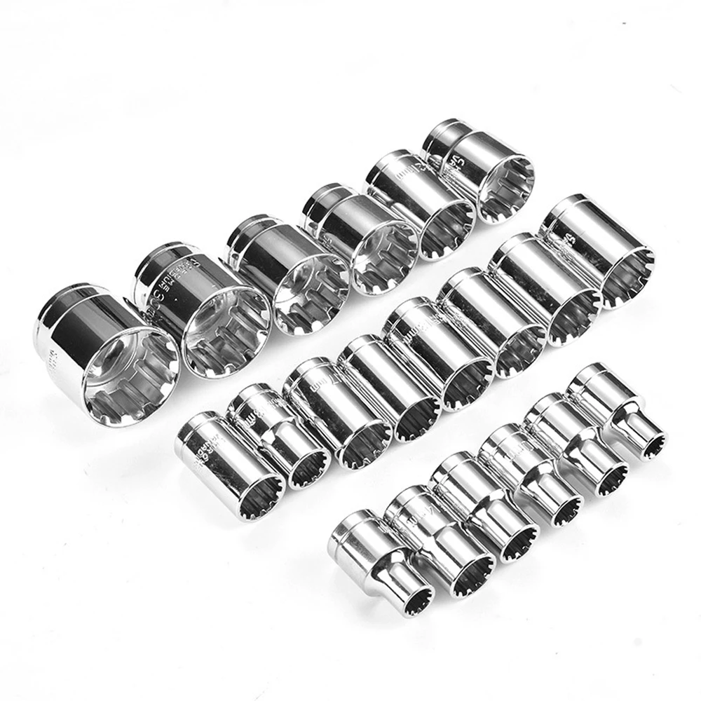 

1/2" Square Drive Socket Head Bit Ratchet Wrench Sockets Car Repair Hand Tool Kit 12.5MM Type Blossom Sleeve 8-32mm 20PCS Set