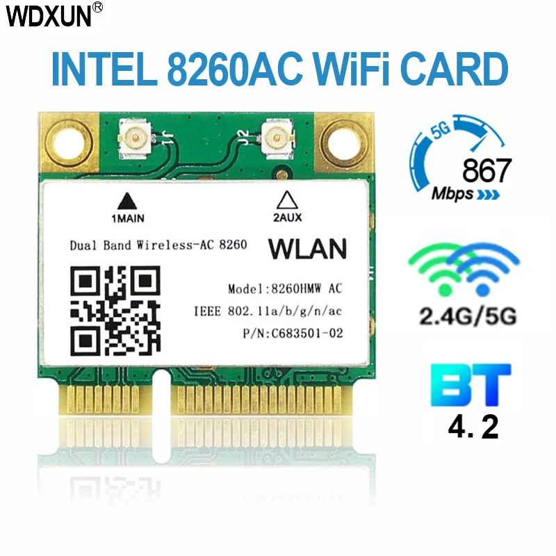 Wireless-AC8260 8260HMW 8260 dual band mini PC-E pcie wifi card for intel 8260ac 802.11ac 2x2 wifi   bluetooth bt4.2