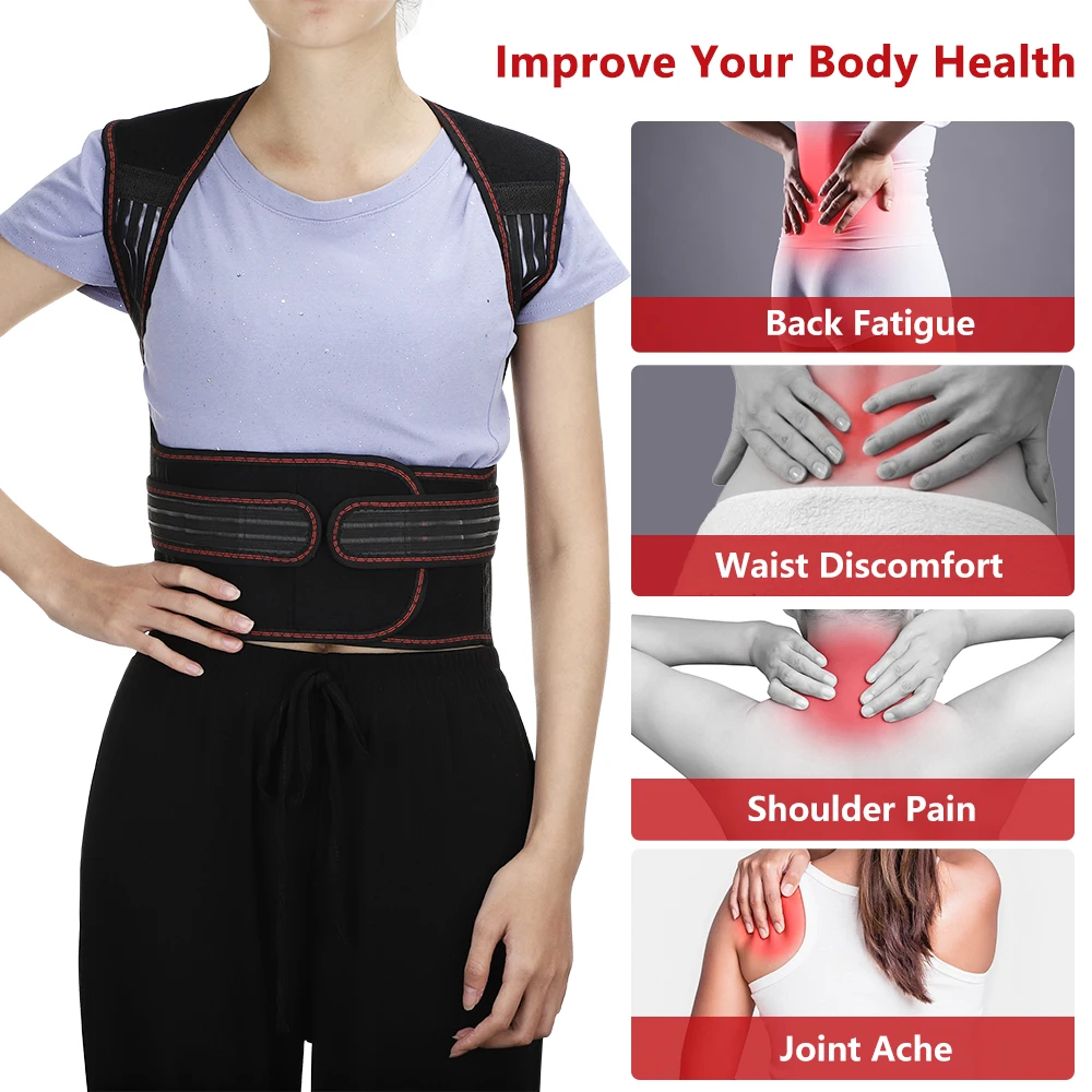 Pastsky Tourmaline Self-heating Back Support Shoulder Spine Lumbar Posture Correction Magnets Heating Therapy Pain Relief Corset
