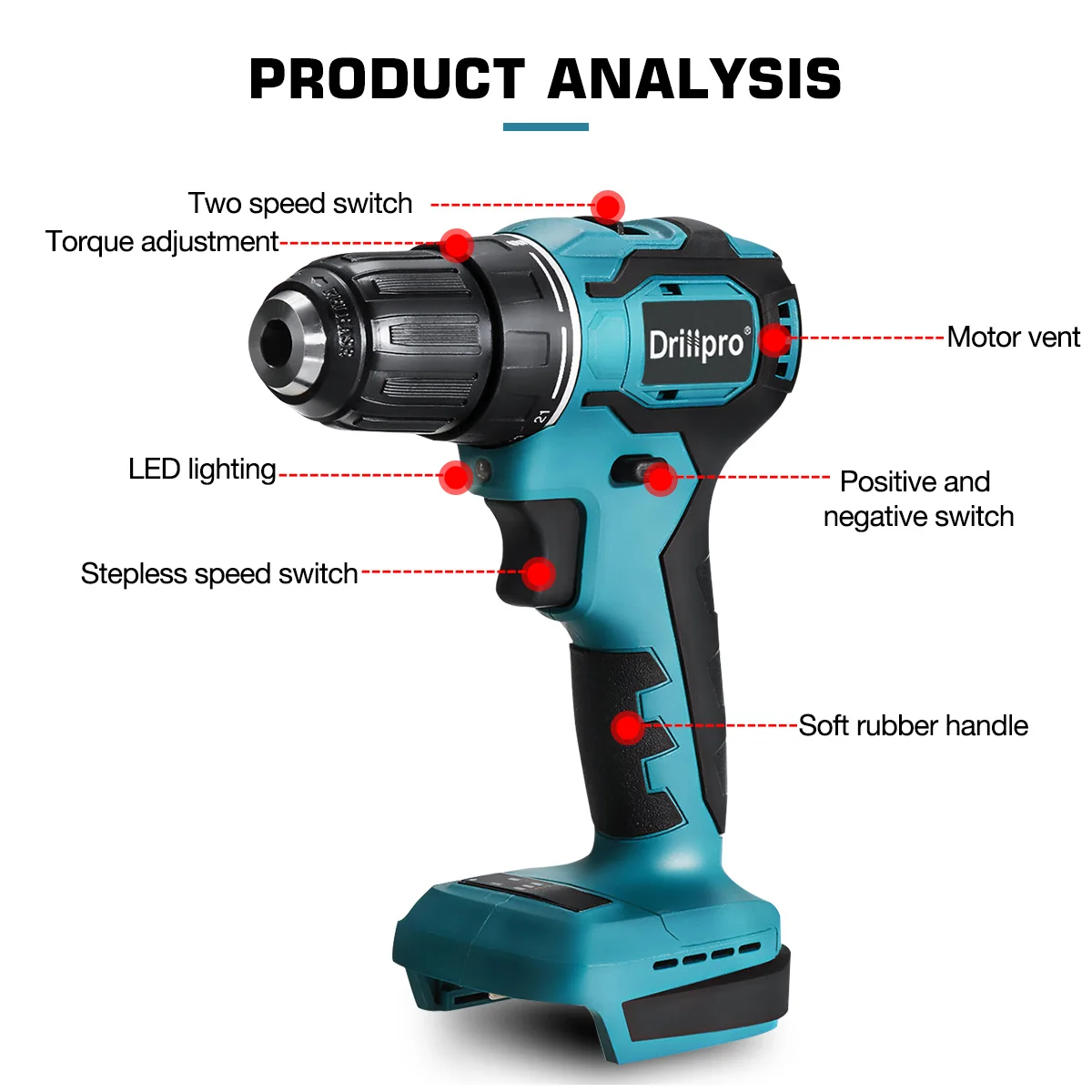 Drillpro 90N.m مفك كهربائي لاسلكي 10 مللي متر قابلة للشحن لتقوم بها بنفسك قرص طاقة لاسلكي عدد وأدوات لبطارية Mak 18 فولت