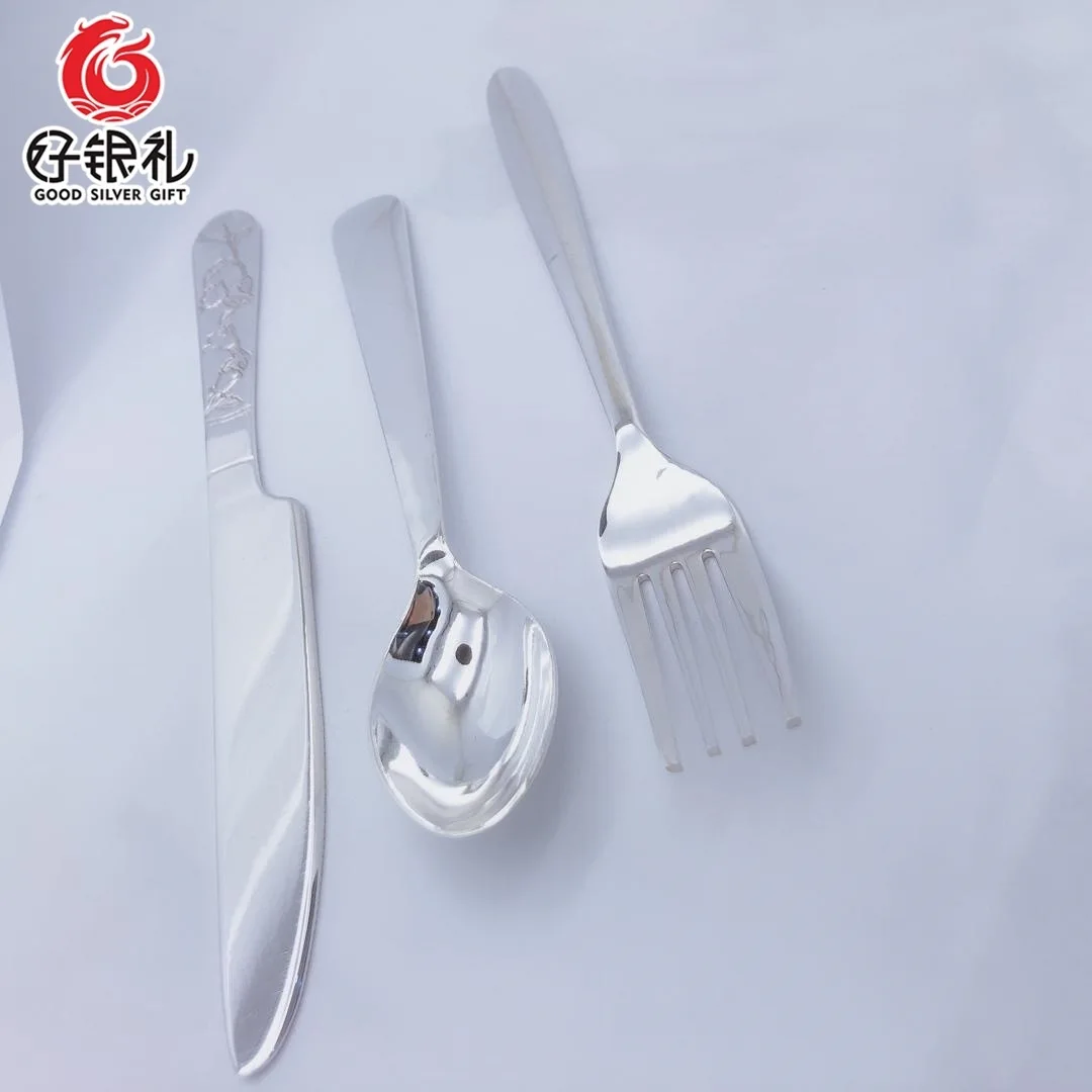 999 sterling silver western cutlery three-piece home steak cutlery set foot silver steak knife