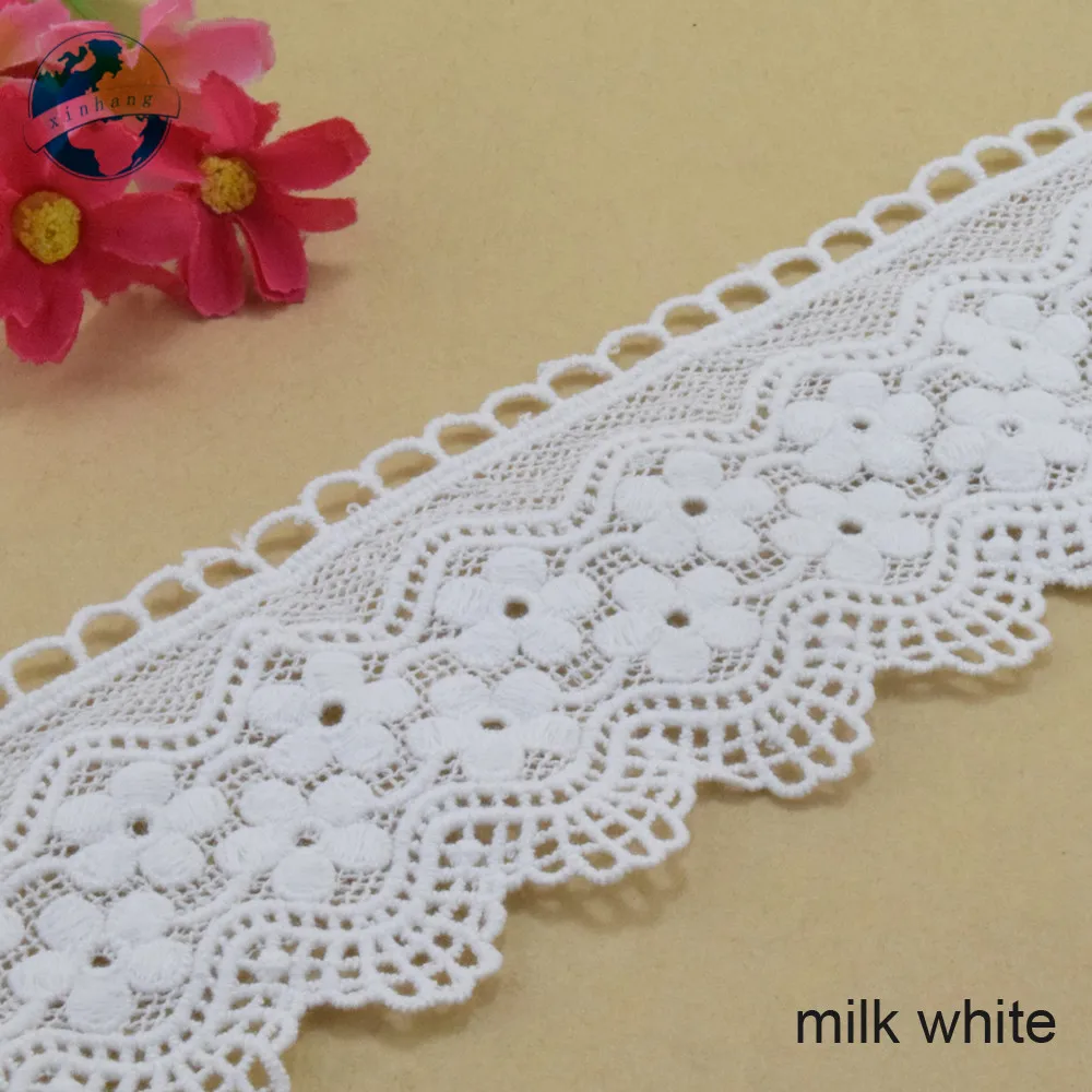 7.5cm White 100% Cotton Embroidery Lace French Ribbon Fabric Guipure Diy Dolls Trims Warp Knitting Sewing Accessories#4004