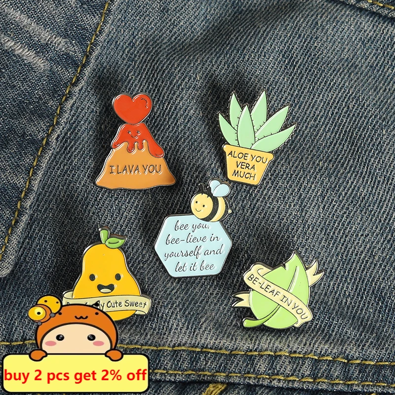 Walking Avocado Enamel Pins Badge Cute Bee Brooches For Women Backpacks Cartoon Fruit Potted Plants Lapel Pin Metal Jewelry Gift