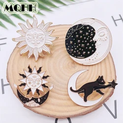 Creative Cartoon Star Moon Sun Enamel Pins Animal Cat Round Night Sky Alloy Brooch Badge Punk Woman Jewelry Gift For Friends