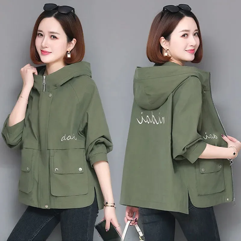 2022 New Autumn Women Jacket Hooded Windbreaker Long Sleeve Casual Coats Female Jacket Loose Outwear Bomber Jackets