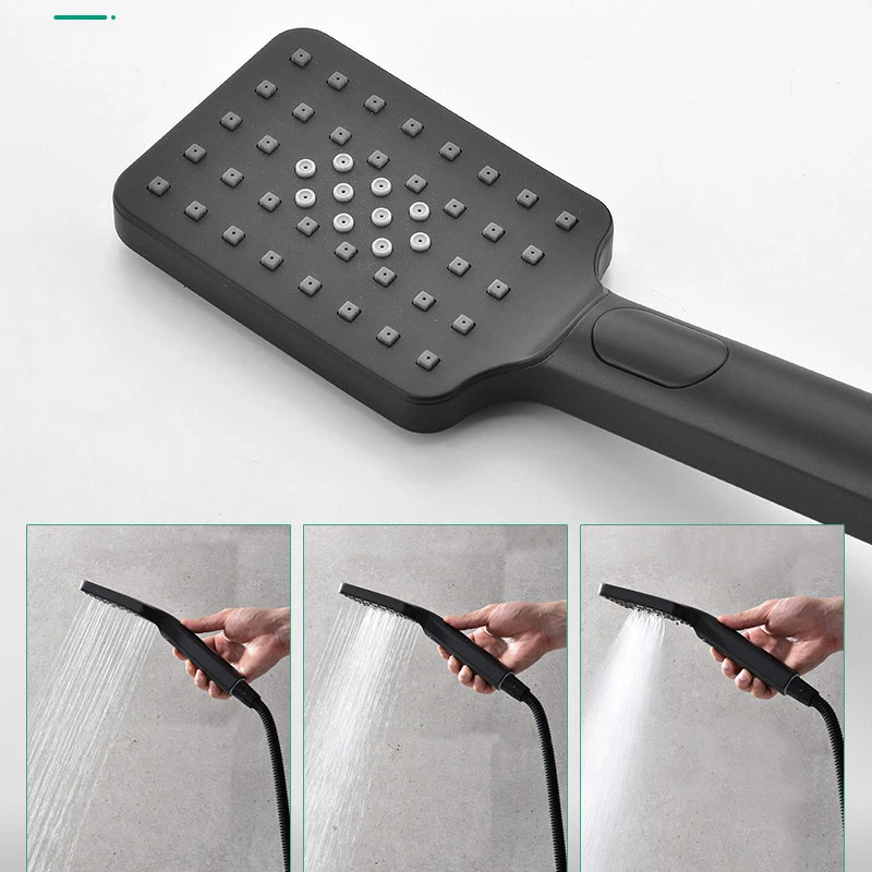 3 functions matte black handheld shower set rainfall  massage plastic hand shower brass holder  stainless steel hose bathroom