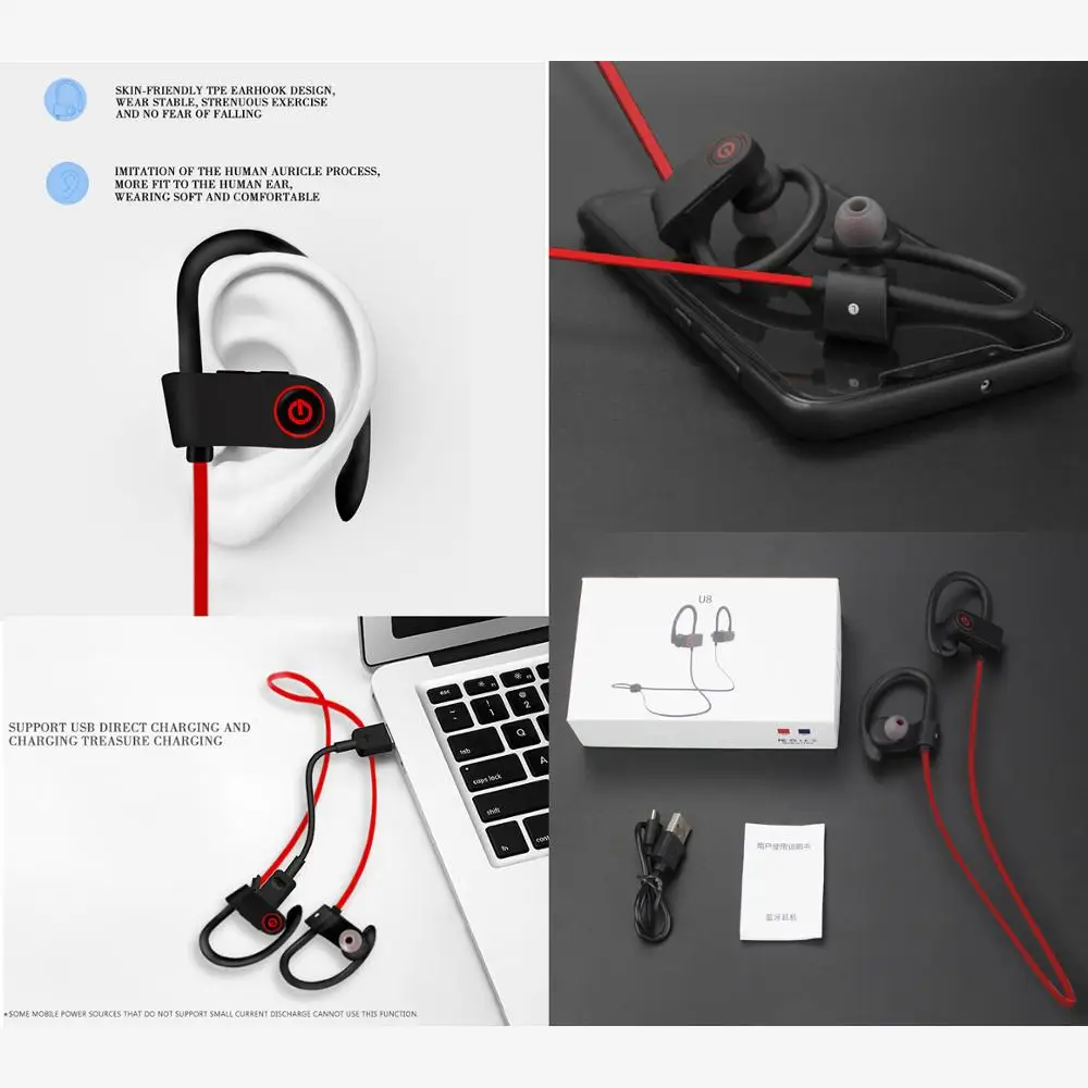 IPX7 مقاوم للماء سماعات رأس لاسلكية الرياضة باس بلوتوث سماعة مع هيئة التصنيع العسكري U8 tws صحيح سماعات لاسلكية سماعة لاسلكية تعمل بالبلوتوث