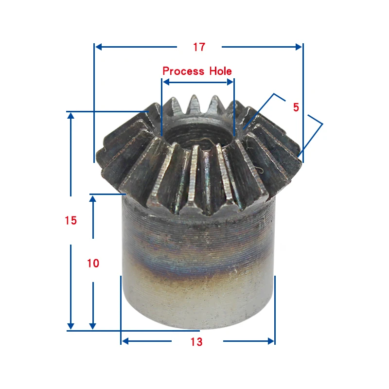 1M16Teeth bevel gear Outer Diameter 17mm Total Height 15mm Gear Process Hole Low Carbon Steel Material 90 Degrees Meshing Angle