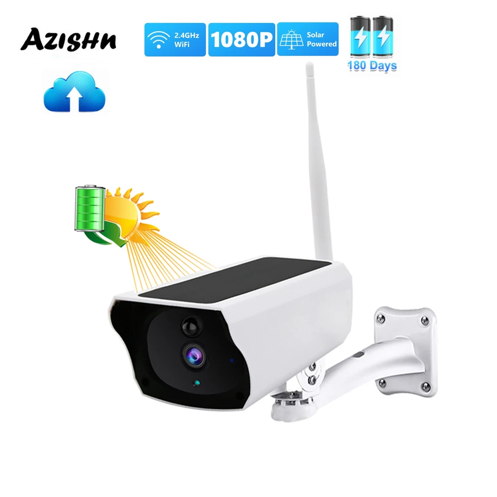 AZISHN 1080P IP Camera WIFI Wireless Solar Panel Battery Security Camera 2MP PIR Two Way Audio Waterproof Surveillance camera