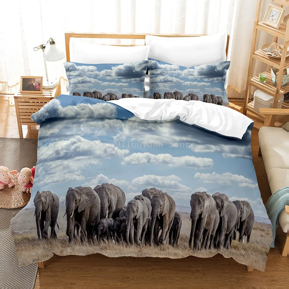 

Elephant Duvet Cover Sets Custom Design Animal Comforther Cases Pillow Sham Twin Single King 180*200cm Size 3D Gray Bedding Set