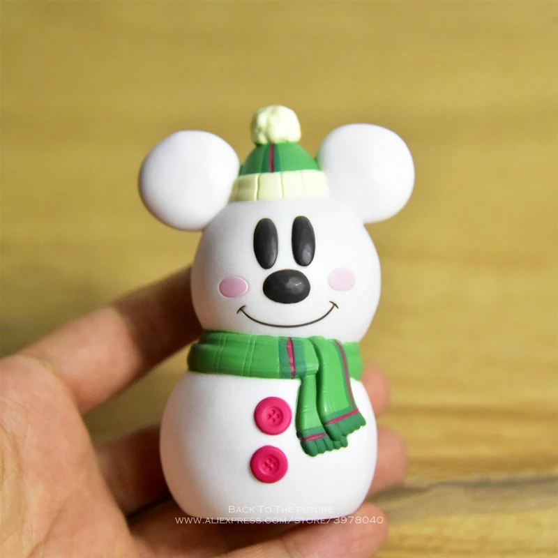 Disney Christmas Mickey Mouse Snowman 9cm Anime Doll Action Figures Accessories Figurines Mini Kids Toys Model for Children Gift